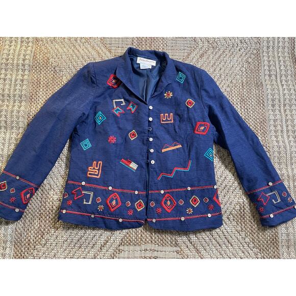 VTG. Norm Thompson Silk Blend Embroidered Jacket Size Med - Picture 1 of 7